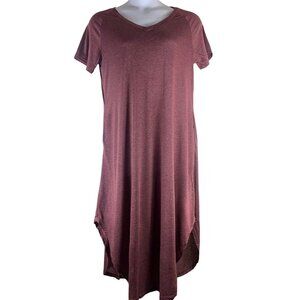 Large T Shirt Dress V Neck Short Sleeved Heathered Purple Pockets